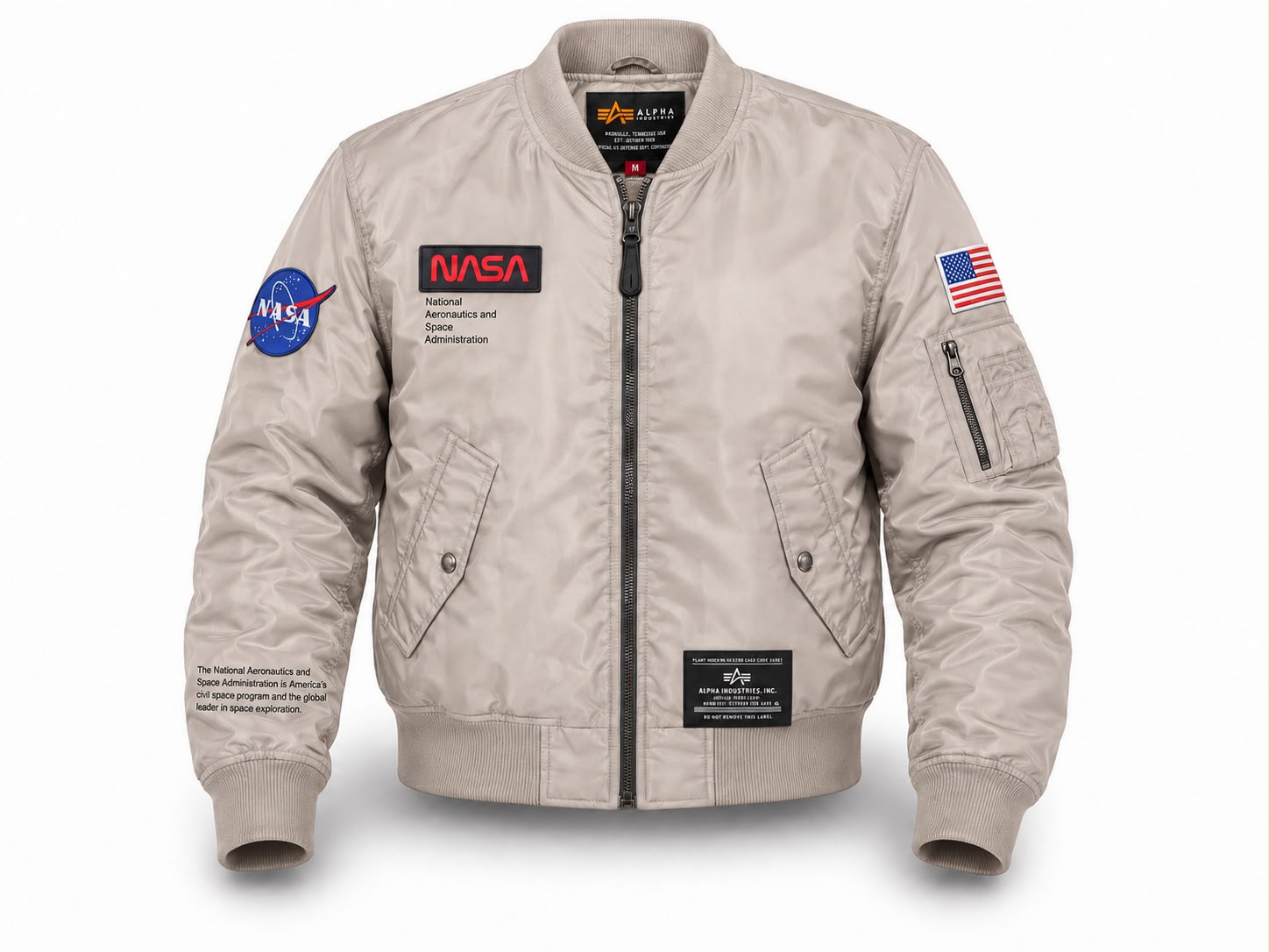 Krem renkli Ribana yakalı Pilot Montu, NASA markası, tekstil ve uniformalar kategorisinde, görüntüde detaylı yakası ve tasarımıyla.