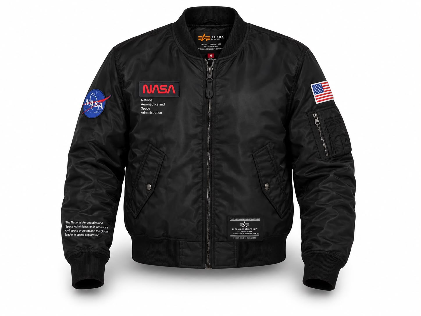 Siyah NASA ribana yakalı Pilot Montu, tekstil ve uniformalar kategorisinde, şık ve rahat tasarım.