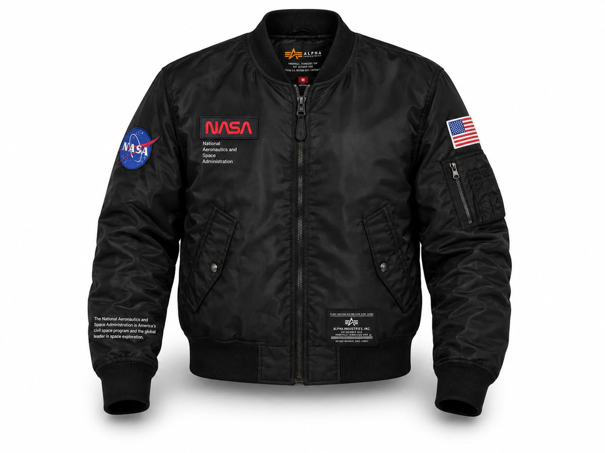 Siyah NASA ribana yakalı Pilot Montu, tekstil ve uniformalar kategorisinde, şık ve rahat tasarım.